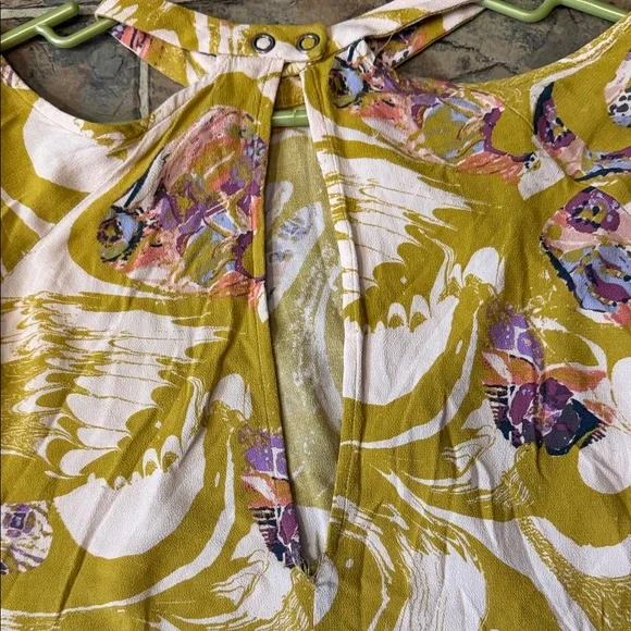 Free People Chartreuse Floral Off-Shoulder Blouse - Picture 7 of 9